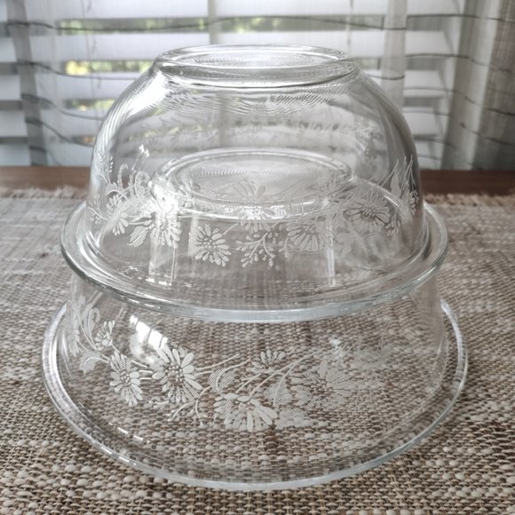 VTG PYREX Clear Bowls Colonial Mist White Flowers - Picture 2 of 10
